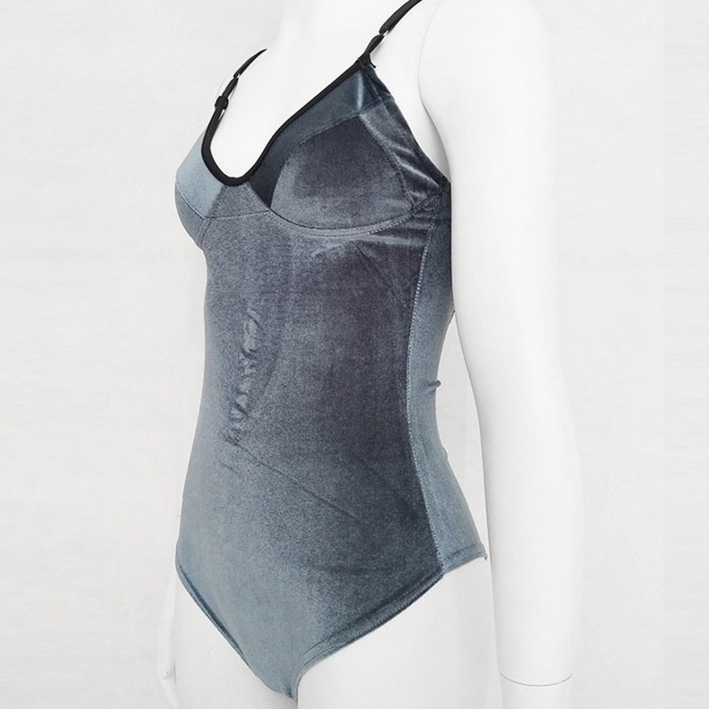 'Meana' Blue Velvet Underwire Bodysuit - Picture 5 of 8